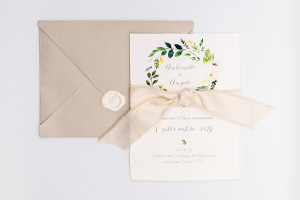 Invito carta cotone con decorazione floreale - Creare Martina Franca